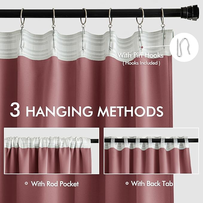 MIULEE Dusty Rose Back Tab Blackout Curtains 120 Inch Long 2 Panels Set
