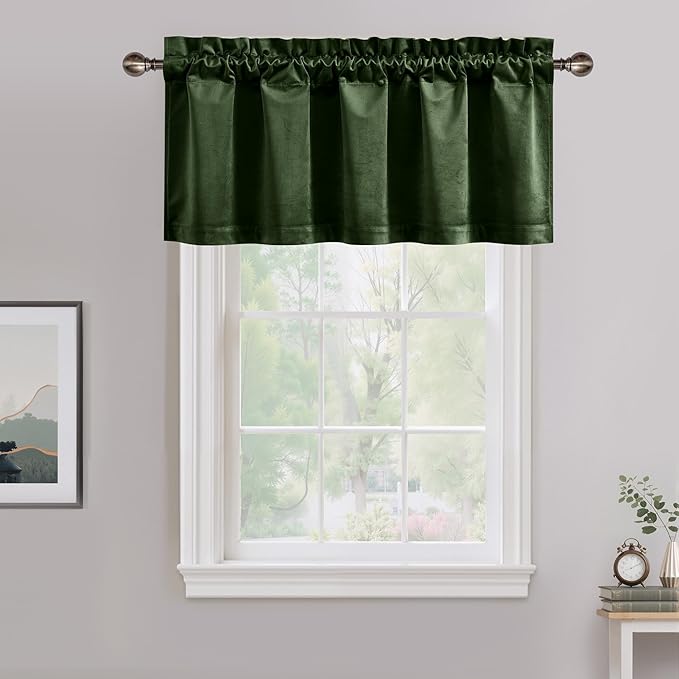 NICETOWN Velvet Cafe Windows Valance, Olive Green Window Treatment