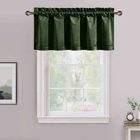 NICETOWN Velvet Cafe Windows Valance, Olive Green Window Treatment