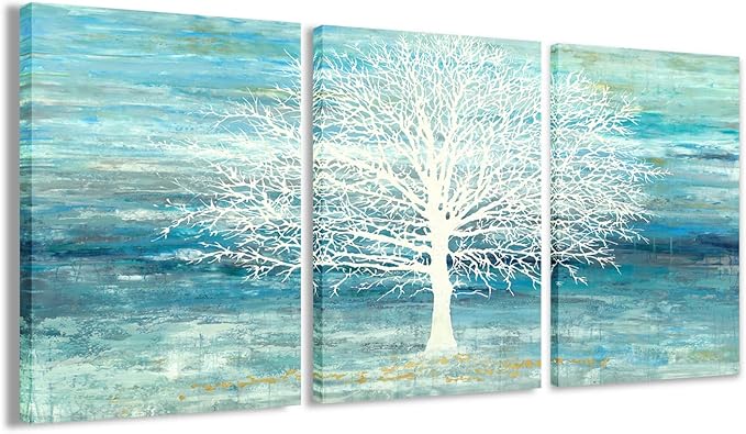 Yihui Arts Teal and Blue Canvas Wall Art