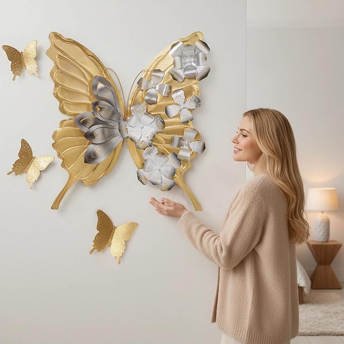 XWYLFDC Large Sized 3D Metal Wall Art Featuring Golden Butterfly