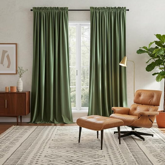 NICETOWN Sage Green Room Darkening Velvet Curtains 90 inches Long 2 Panels
