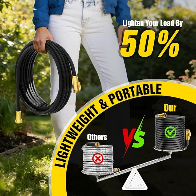 Garden Hose 100 ft Non-Expandable, Flexible Water Hose, Lightweight Hose with 10-Function Nozzle for Yard, Portable, Leak Proof, All-Weather Water Pipe for Outdoor, Car Wash, RV, Lawn