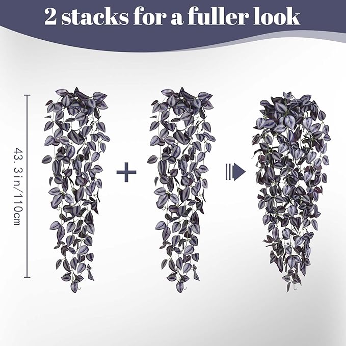 BLEUM CADE Fake Hanging Plants, Faux Deep Purple Vines Hanging Plant