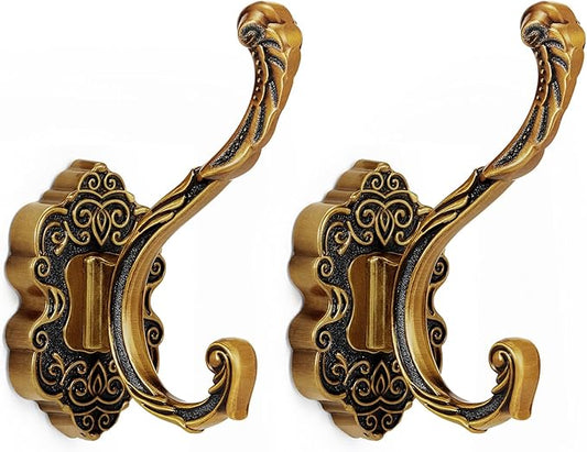 Zonon 2 Pcs Antique Gold Wall Hooks Set Vintage Coat & Towel Hooks
