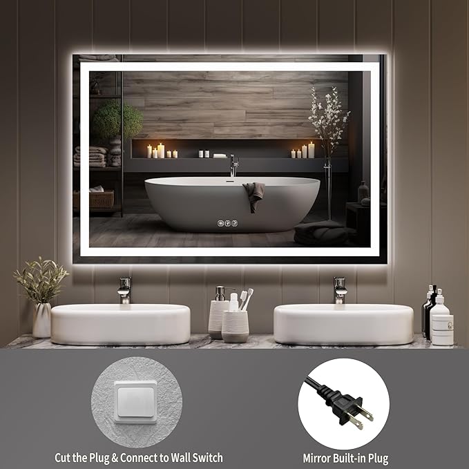 LED Bathroom Mirror 45 x 30 inch, Lighted Bathroom Vanity Mirror
