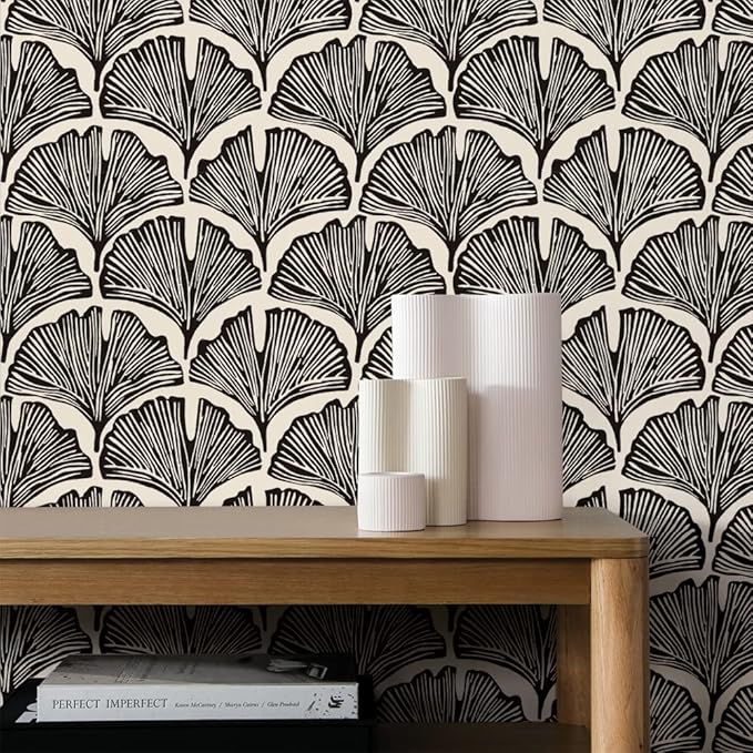 Tempaper x Novogratz Zebra Black Feather Palm Removable Peel and Stick Wallpaper