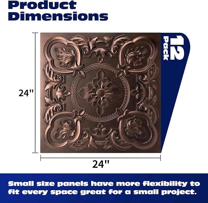 Art3dwallpanels 12 Pack Drop Ceiling Tiles, 24 x 24 Inch High Grade PVC 3D Wall