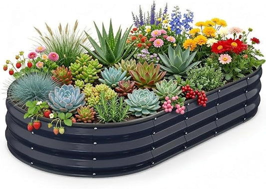 Raised Garden Bed 6Ã3Ã1 FT, Galvanized Metal Raised Planter Box Decorative Vegetable & Herb Planting Container for Lawn Border Patio BBQ Area Landscape Path Outdoor Midnight Blue