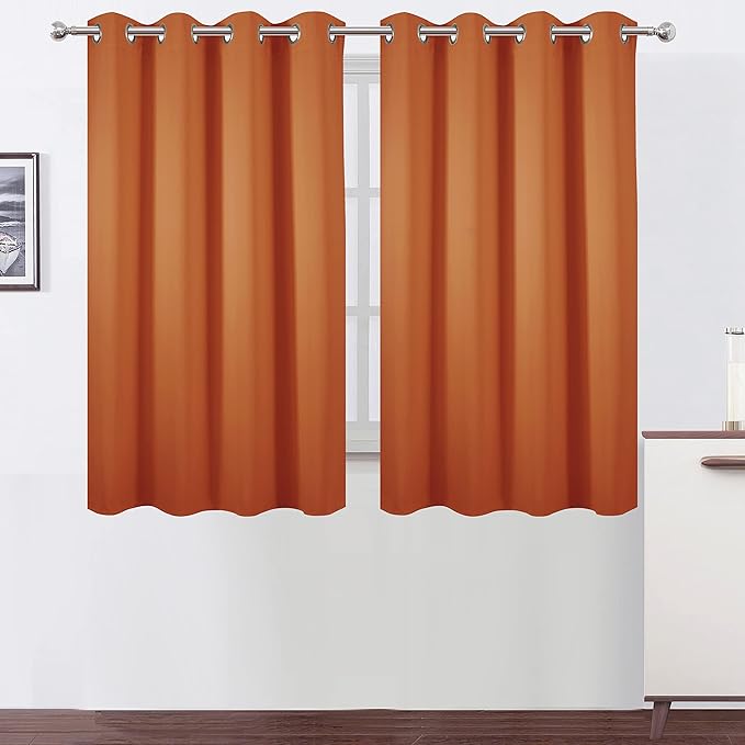 LEMOMO Orange Blackout Curtains 52 x 54 Inch Length/Set of 2 Curtain