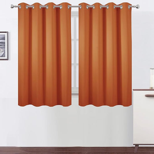LEMOMO Orange Blackout Curtains 52 x 54 Inch Length/Set of 2 Curtain