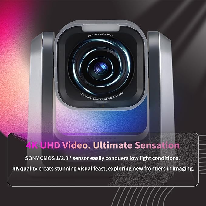 zowietek 4K PTZ Camera PoE, 18X Optical Zoom, Simultaneous HDMI and SDI Output, USB Out for Conference, RTSP/RTMP(s)/SRT, Standalone IP Live Streaming to YouTube for Meeting, Church, Event
