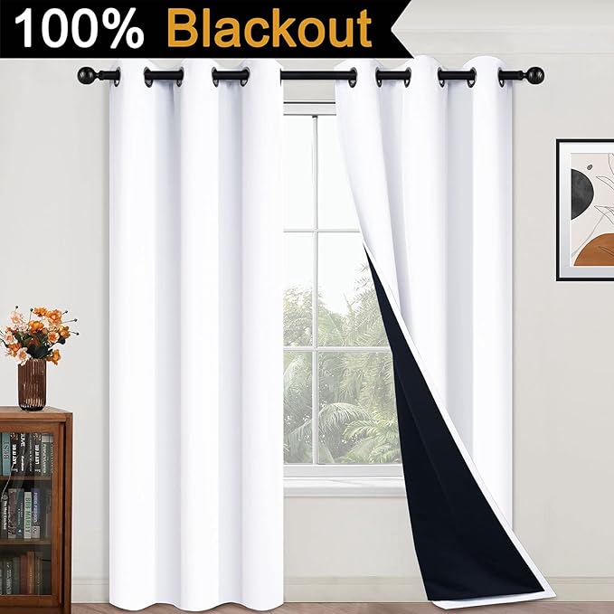 Yakamok Full Blackout Curtains 84 Inches Long, 2 Thick Layers Grommet Top