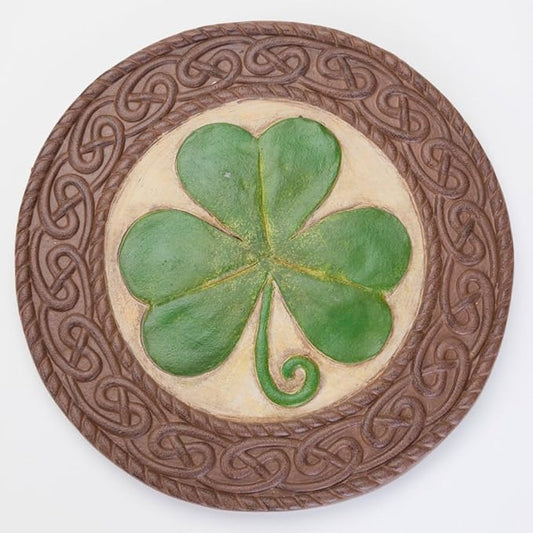 Bits and Pieces - Glow in the Dark Shamrock Garden Stone - Irish Garden Decor Yard Art Accent - 10" x 10" Round Durable Polyresin Stepping Pavers for Landscaping and Outdoor Pathways