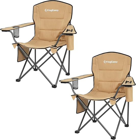 KingCamp 2 Pack Oversized Camping Chair for Adults Folding Chairs Heavy Duty 300lbs Camp Chair Padded Outdoor Chair with Cooler Bag, Cup Holder, Side Pocket for Garden Fishing Picnic Sportsâ¦