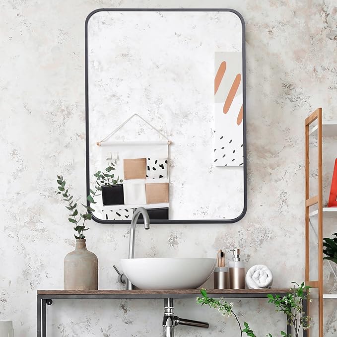 ZenStyle Black Metal Framed Rectangular Wall Mirror 22" x 30" Bathroom Mirror