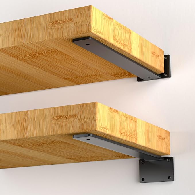 16 Pack - 10 inch Black Hidden L Shelf Bracket Iron Floating Shelf Brackets