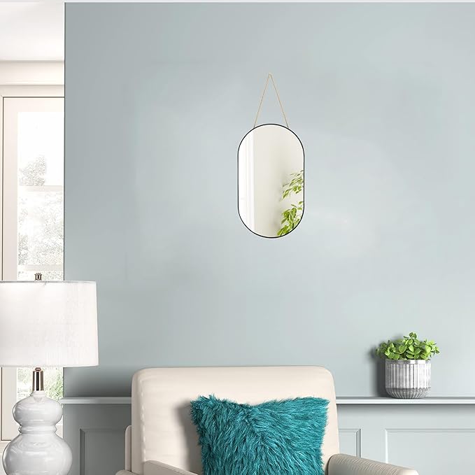 9.2x15.9 inch Black Mirror Oval, Wall Mirror Door Mirror PVC Plastic Frame