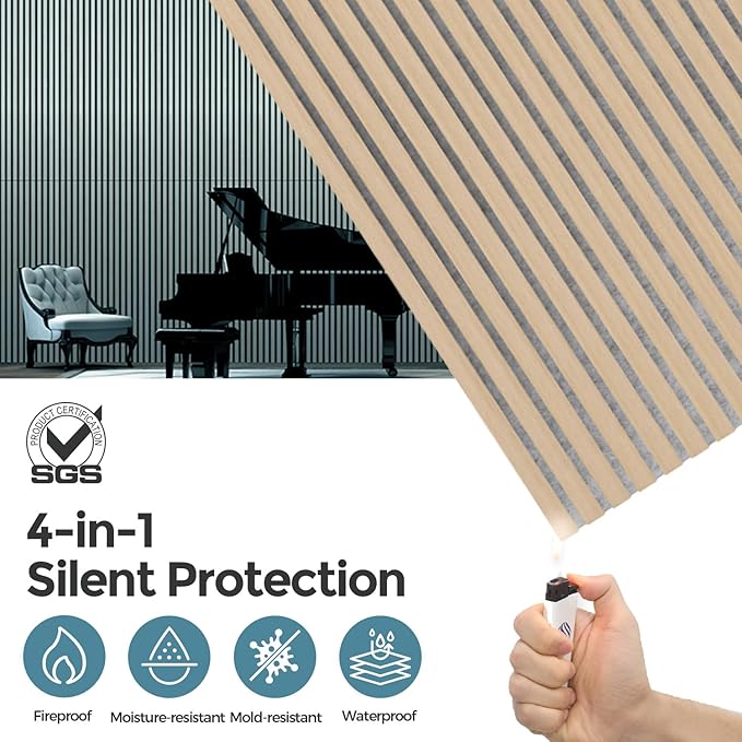 AKUMAX 4 Pack Acoustic Panels, Wood Slat