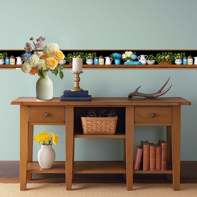 Kitchen Shelf Wallpaper Border 196x4 Inch Removable Wall Border Peel and Stick