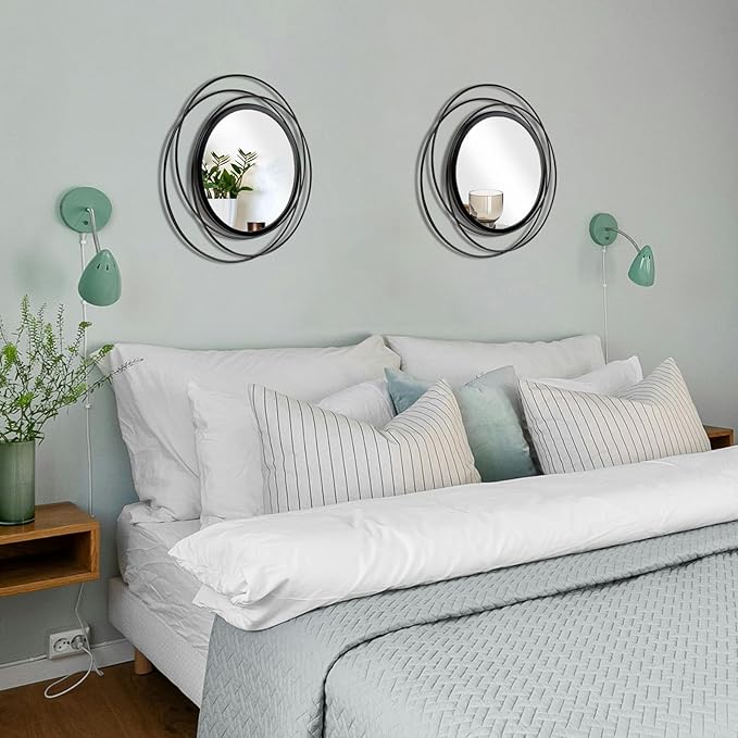 2 Set. Circle Mirrors for Wall Decor for Living Room Bedroom Bathroom Entryway