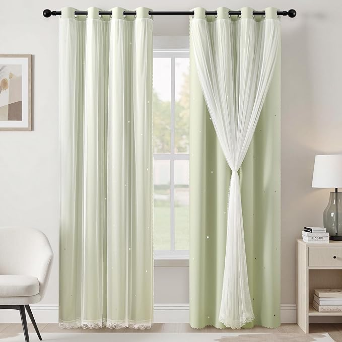 XiDi Green Curtains for Bedroom, Girls Room Blackout Curtains, Kids Room