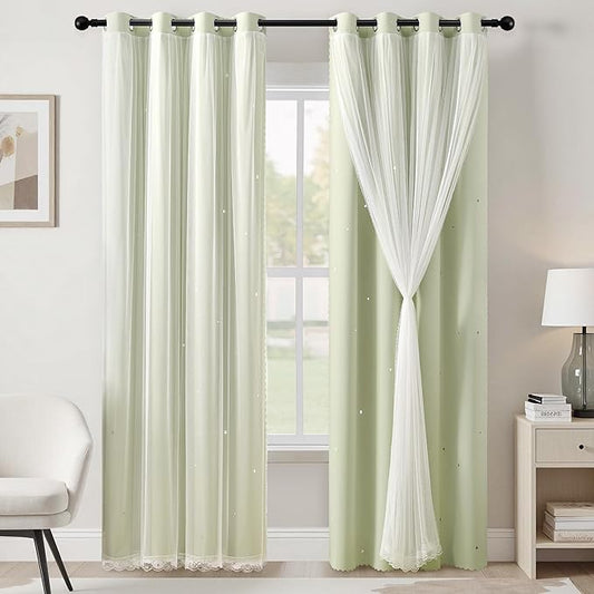 XiDi Green Curtains for Bedroom, Girls Room Blackout Curtains, Kids Room