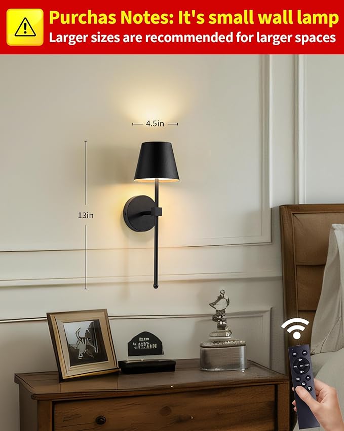 KDG Wireless Wall Sconces Set of 2, Small Cordless 5200mAh Rechargeable Battery