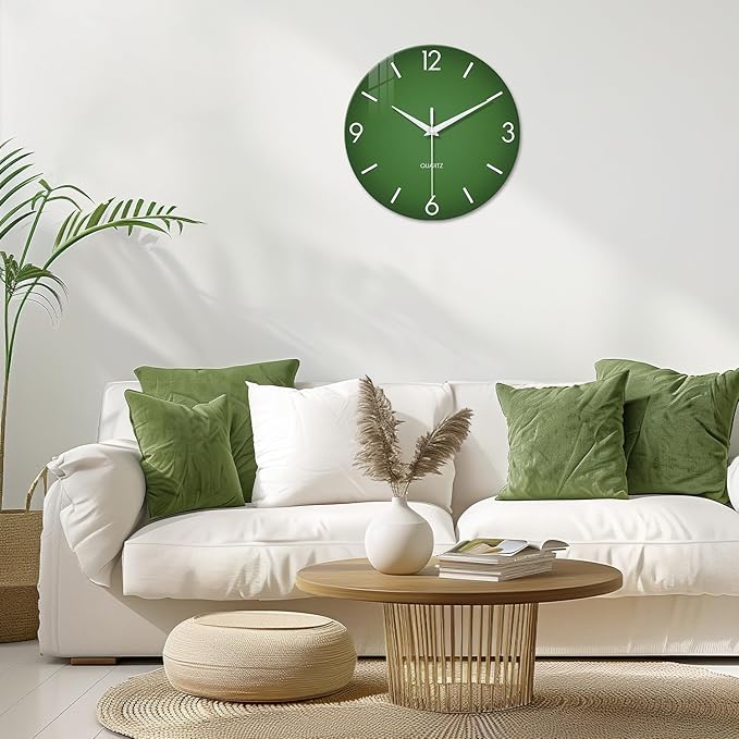 XFM Green Wall Clock 12 Inch Modern Wall Clocks Battery Operated Round Silent