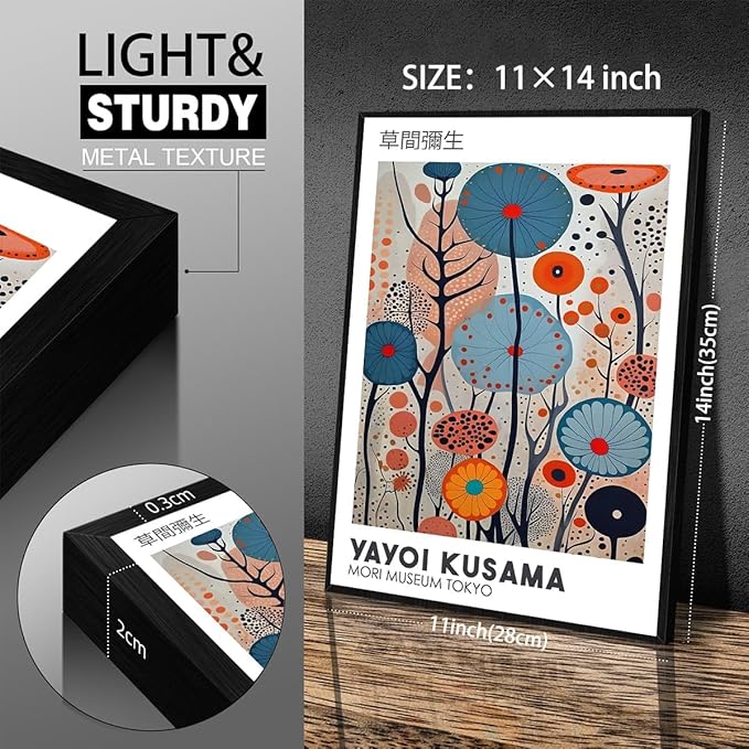 Yayoi Kusama Black Framed Wall Art 11x14in Vintage Japanese Painting Posters