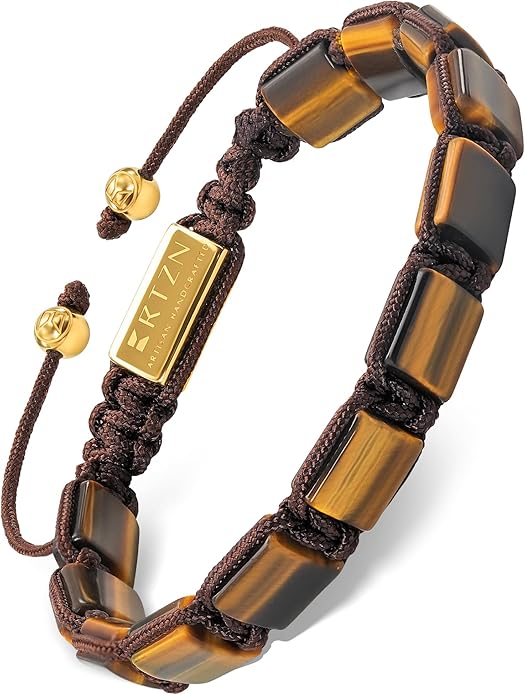 RTZNÂ® Tigers Eye Bracelet for Men â Premium Artisan Handcrafted Golden Brown Tiger Eye Bead Bracelets â Natural Stone Tiger Eye Bracelet Men â Beaded Bracelets for Men
