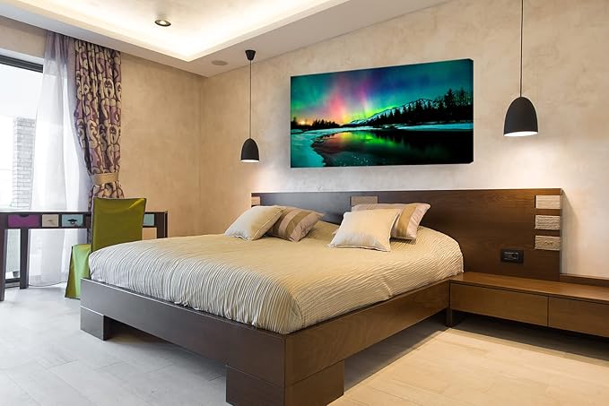 S01975 Wall Art Aurora scenery Painting on Canvas Prints Stretched and Framed