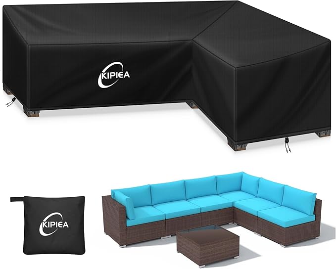 Kipiea L-Shape Patio Furniture Covers Waterproof, 500D Heavy Duty Outdoor Sectional Cover Windproof, Outdoor Couch Cover Anti-UV, No Tears & No Fading (Left Facing, 78" x 58" L x 33.5" D x 31" H)