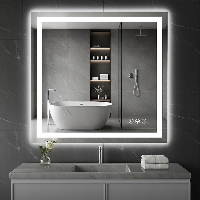 Koonmi 36"x40" LED Mirror for Bathroom, 90CRI Anti-Fog Vanity Mirror