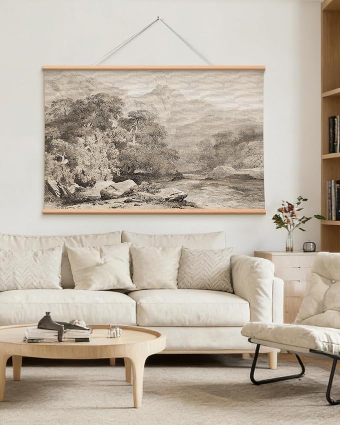 VIYYIEA Extra Large Canvas Wall Art, 36x54 Inch Neutral Vintage Landscape Wall Decor, Minimalist Mountain Scenery for Living Room, Bedroom, Above Sofa