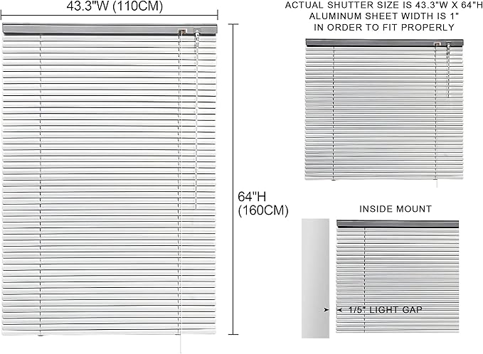 YIIBAII Mini Blinds Suitable for 44" W x 64" H Windows 1" Aluminum Horizontal