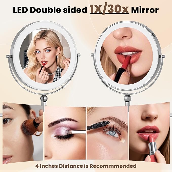 9" Wall Mounted LED Lighted Makeup Vanity Mirror - 4000mAh Rechargeable Double