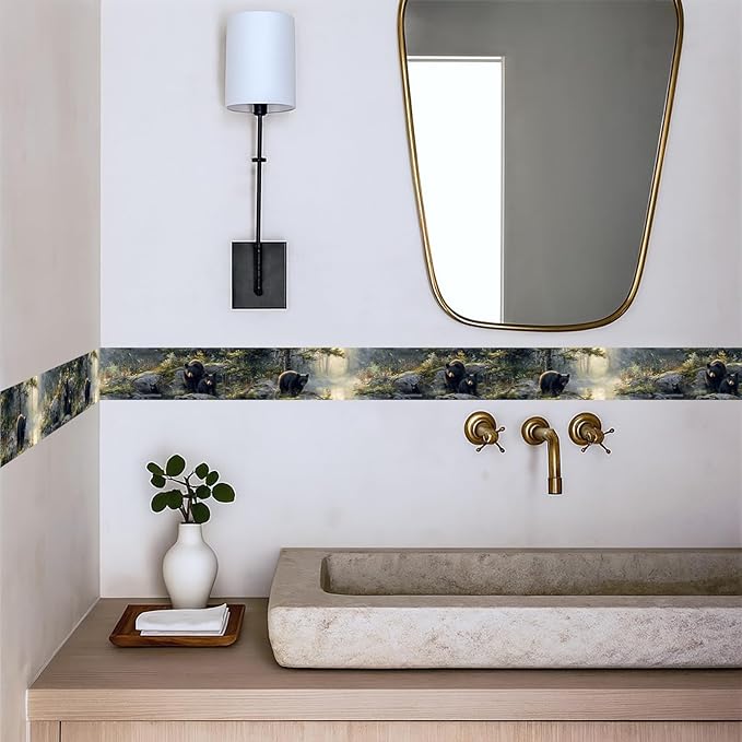 Forest Bear Wallpaper Border 196x4 Inch Peel and Stick Wall Border Self