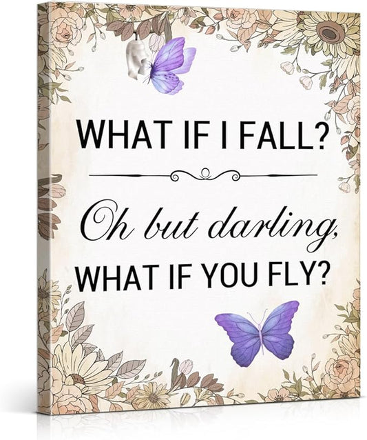 Inspirational Purple Butterfly Wall Art Decor, What If You Fly Motivational