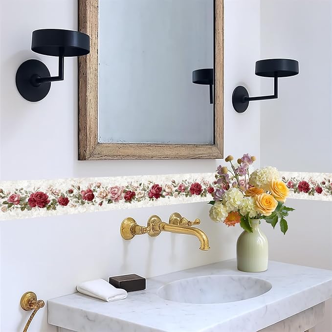 Vintage Rose Wallpaper Border 196x4 Inch Removable Wall Border Peel and Stick
