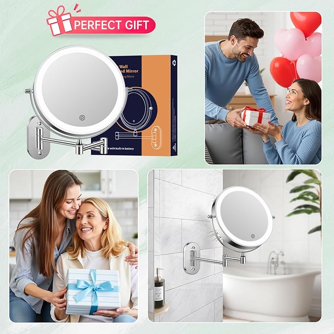 FUNTOUCH 5000mAh Rechargeable Wall Mounted Makeup Mirror