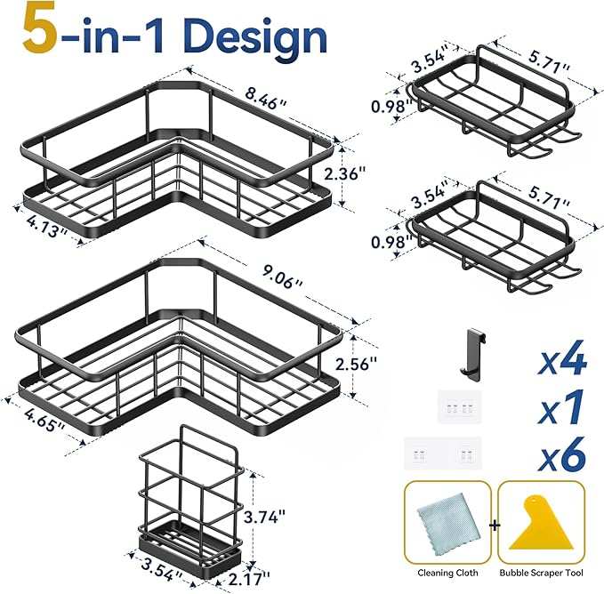YASONIC Corner Shower Caddy, No Drilling Shower Shelf