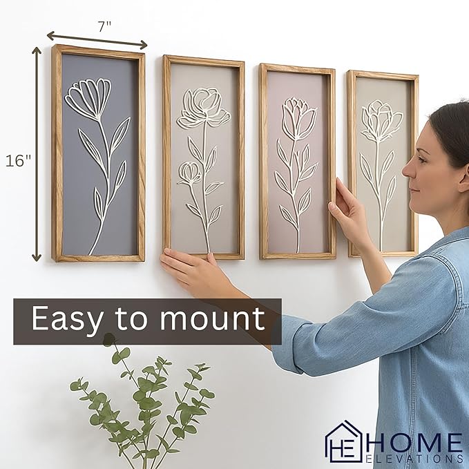 Product Elevations 3D Bathroom Art Set of 4 – Wooden Framed Wall Art