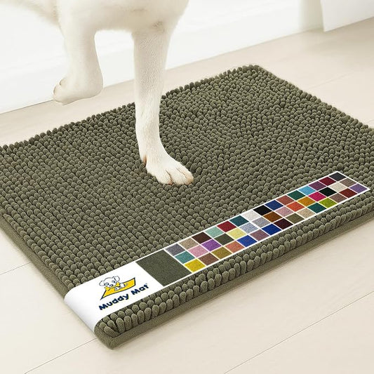 Muddy MatÂ® | Super Water Absorbent Door Mat Indoor, Microfiber Quick Dry Chenille Entryway Rug, Slip Resistant Front Door Mat, Indoor Mats for Entryway, Machine Washable Pet Rug, Army Green 36" x 72"