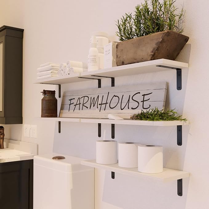 RICHER HOUSE Floating Wall Shelves, Rustic Wood Bathroom Shelves Set of 5