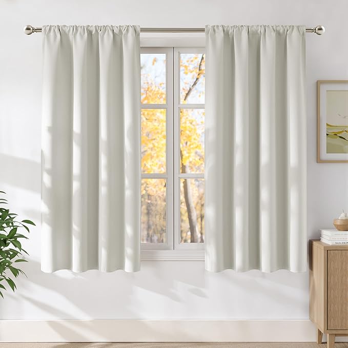NICETOWN Natural Faux Linen Room Darkening Rod Pocket Curtains 63 inch Length