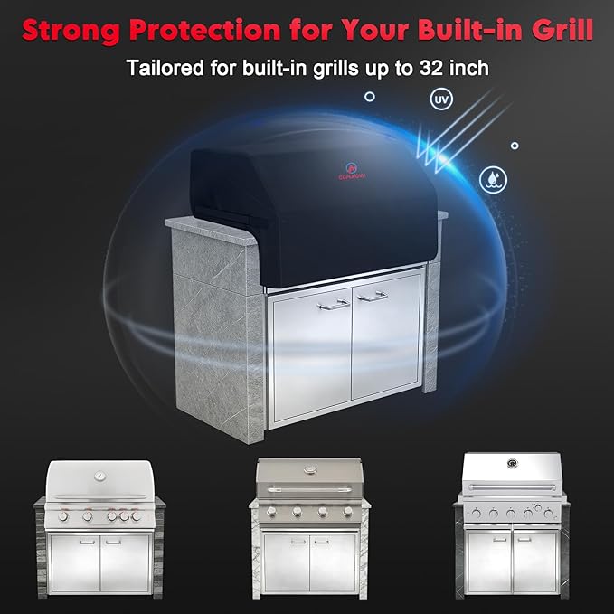 Comnova Built-in Grill Cover 32 Inch - 600D Island BBQ Grill Top Covers Heavy Duty & Waterproof, Premium Built in Barbecue Cover for Char-Broil, Napoleon, Bull, Blaze and More - 32 x 26 x 24 Inch