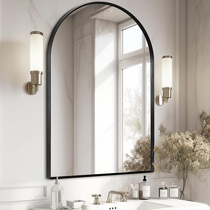 Large Black Arched Mirror, Arched Top Bathroom Vanity Mirror