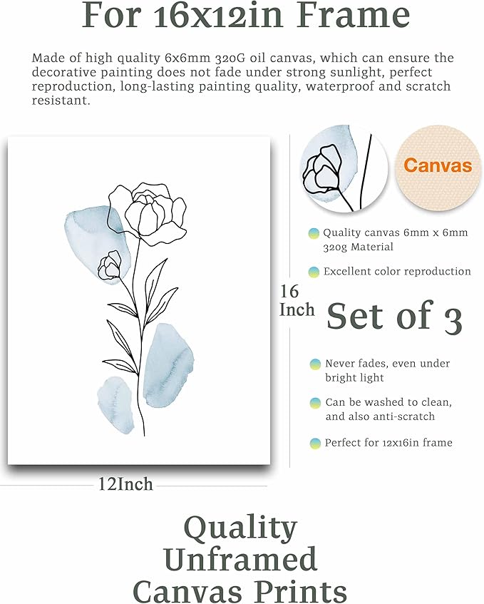 HesenDot Boho Art wall Décor, Botanical Print Set of 3, Abstract Line