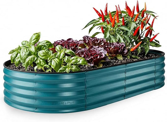 Plant & Plot Galvanized Raised Garden Beds Outdoor // 6Ã3Ã1 ft Planter Raised Beds for Gardening, Vegetables, Flowers // Large Metal Garden Box // Patented Tool-Free Design (Turquoise)